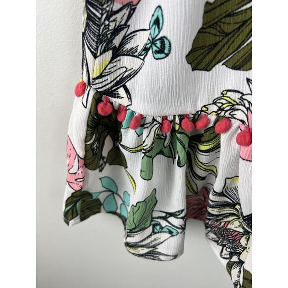 Miken Swim Tropical Floral Tiered Pom Pom Swim Beach Coverup Small - Picture 8 of 8